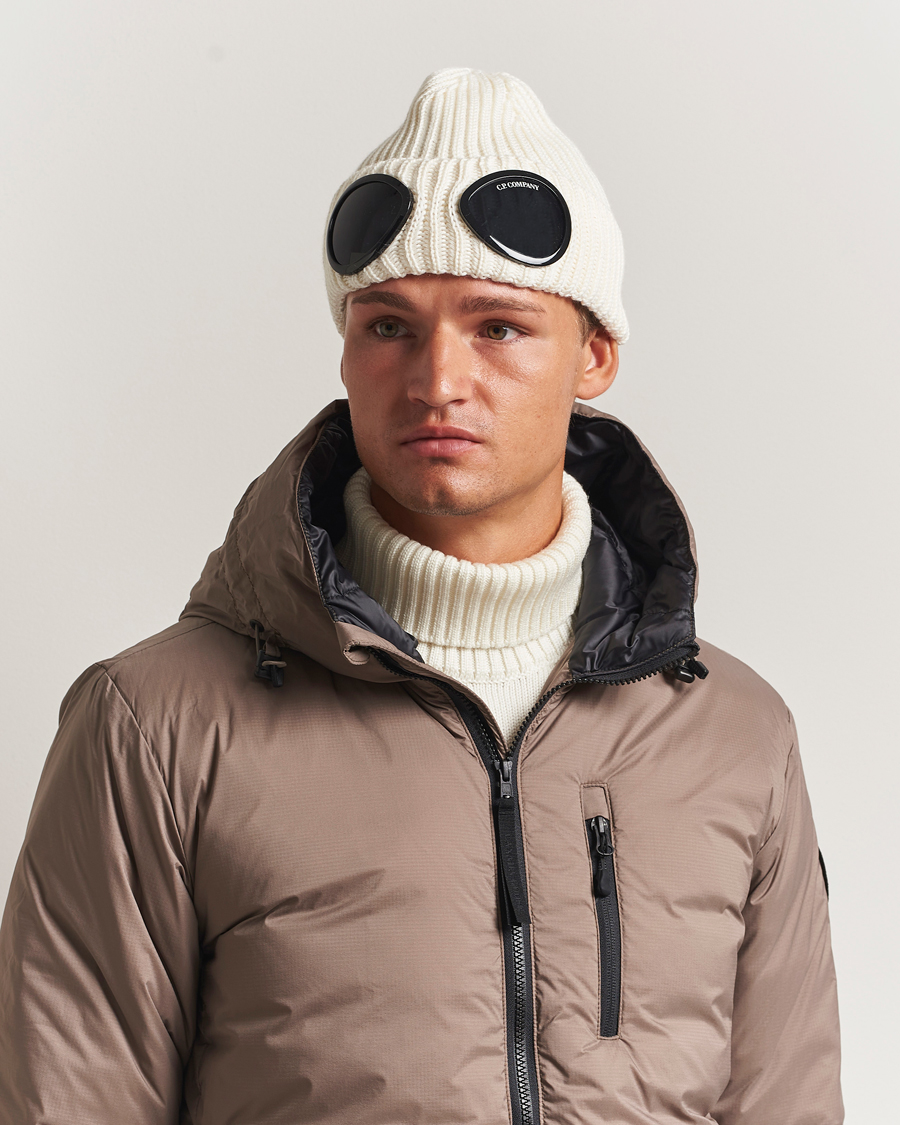 Herren | C.P. Company Knitted Merino Goggle Beanie White | C.P. Company | Knitted Merino Goggle Beanie White