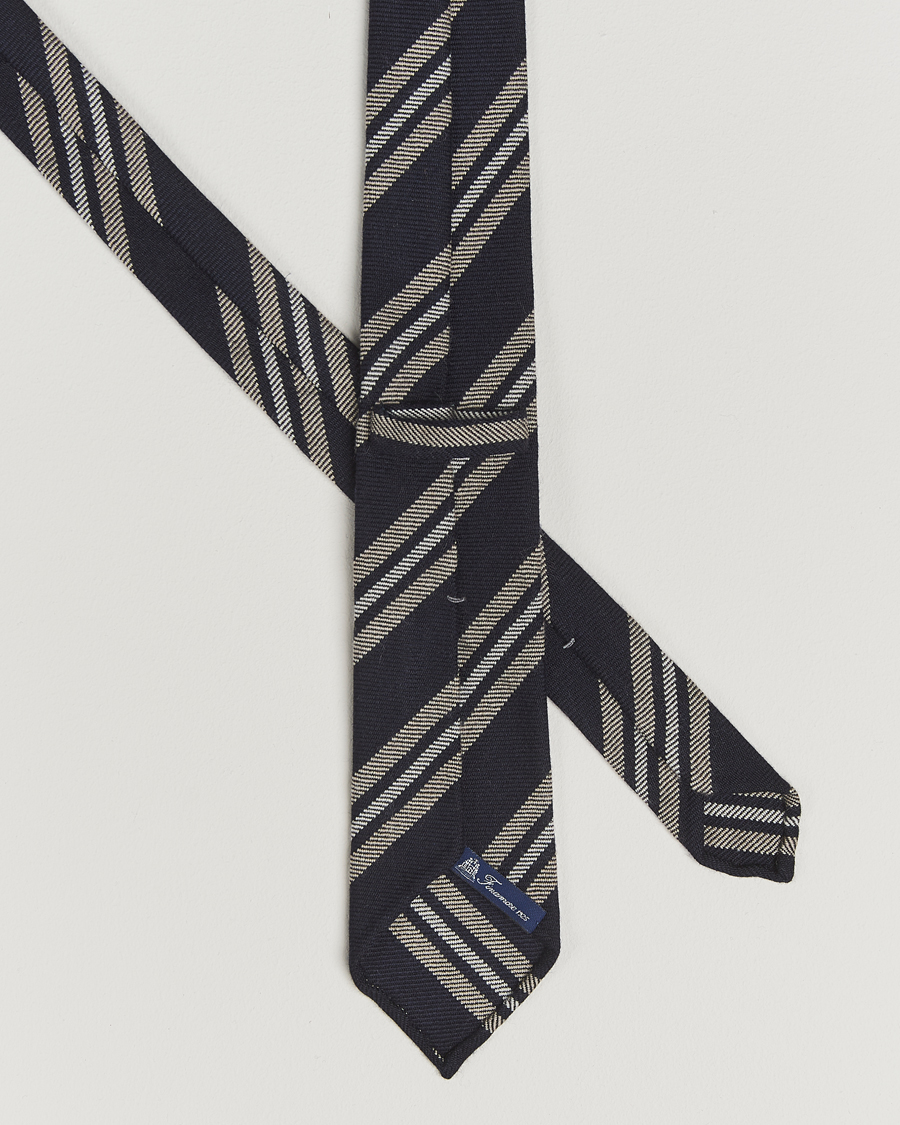Herren | Finamore Napoli Wool Regimental Stripe Tie Navy/Beige | Finamore Napoli | Wool Regimental Stripe Tie Navy/Beige