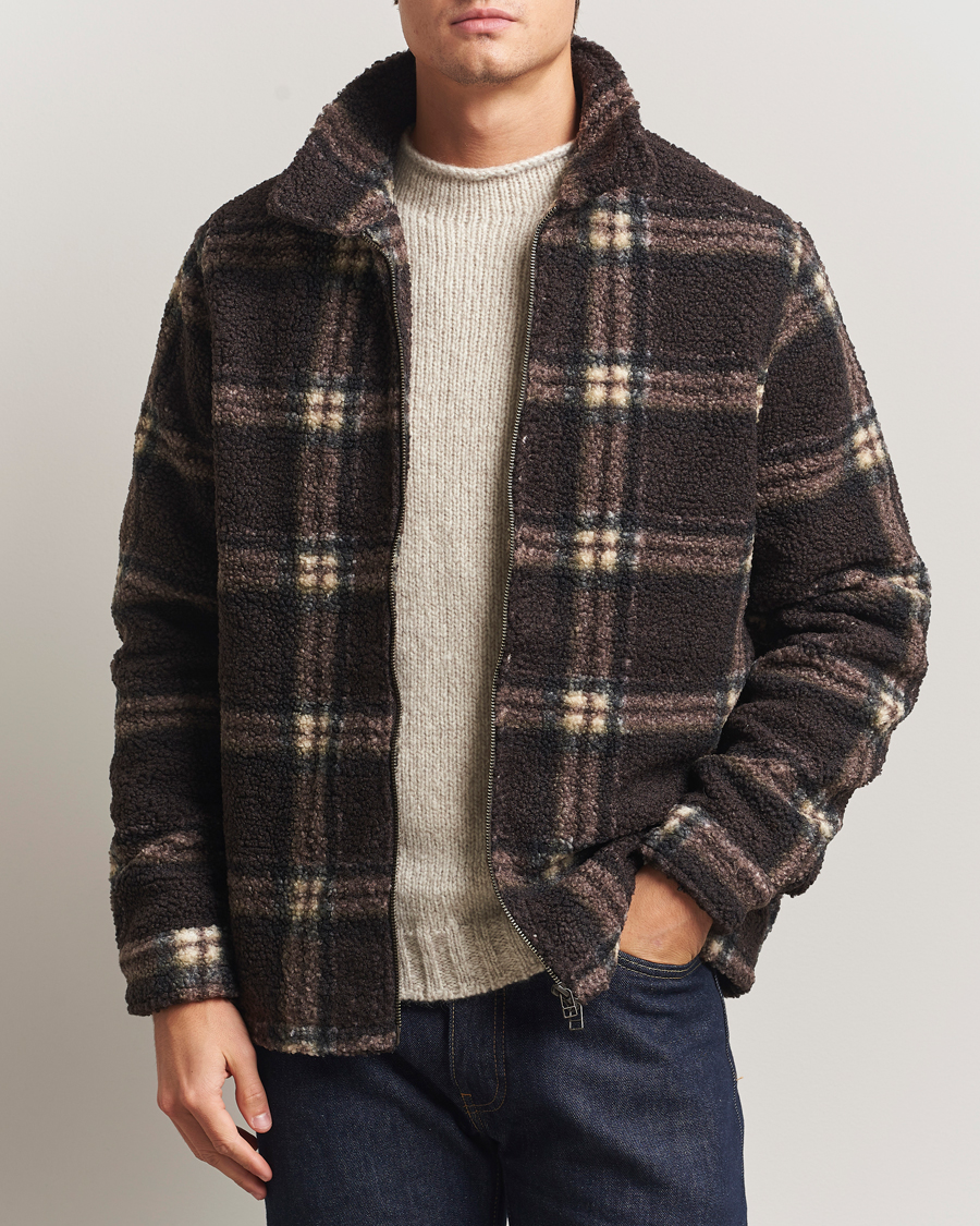 Herren | Pullover | Forét | Cabin Check Zip Fleece Brown