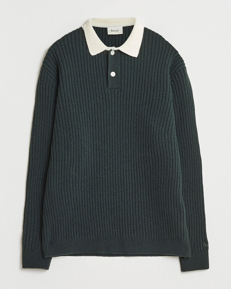 Herren | Pullover | Forét | Sow Rib Polo Knit Dark Green