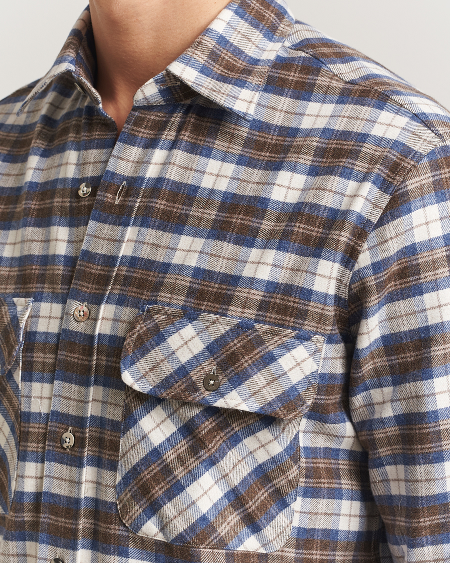 Herren | Hemden | Grigio | Heavy Flannel Overshirt Blue/Beige Check