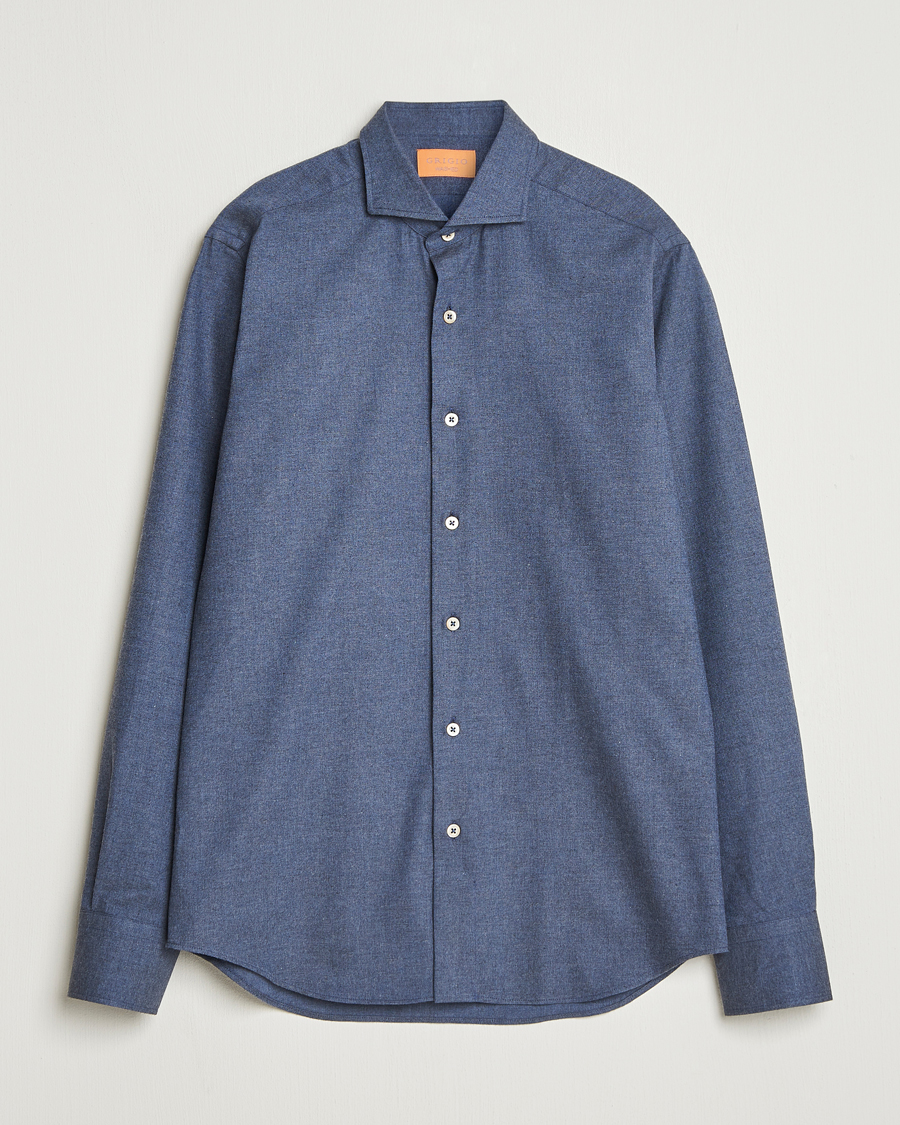 Herren | Hemden | Grigio | Washed Flannel Shirt Dark Blue