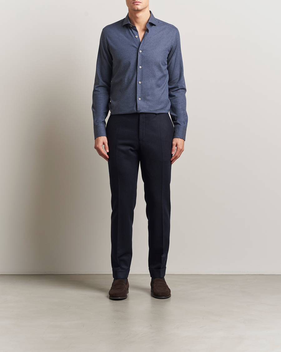 Herren | Hemden | Grigio | Washed Flannel Shirt Dark Blue