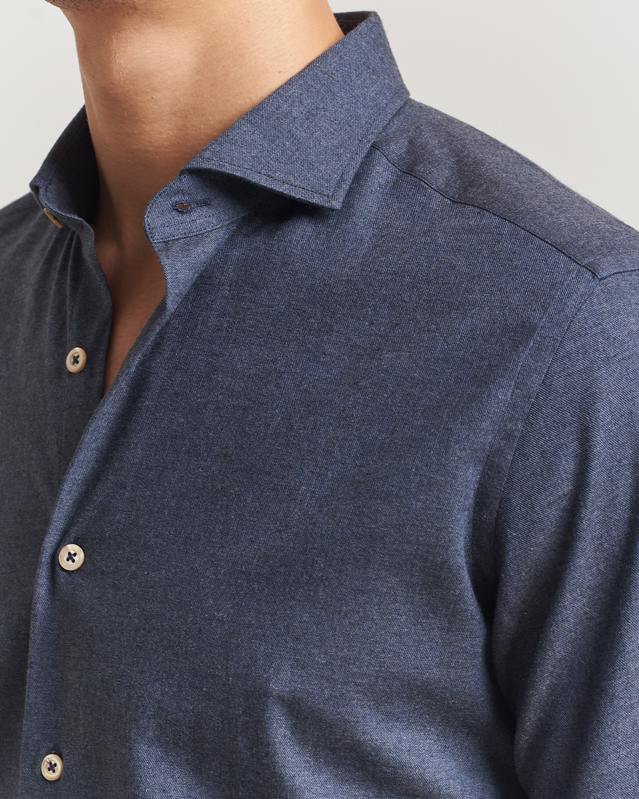 Herren | Hemden | Grigio | Washed Flannel Shirt Dark Blue