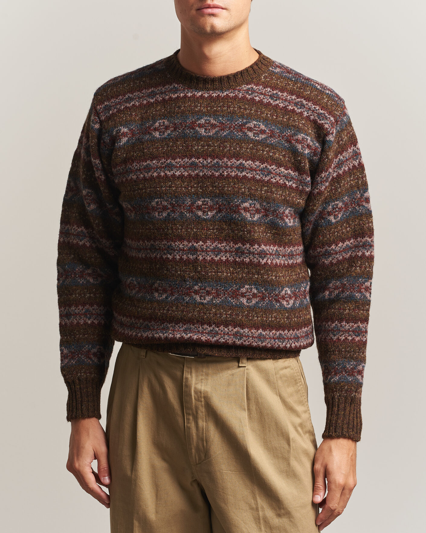 Herren | Pullover | Jamieson's of Shetland | Jamiesons Of Shetland All Over Fair Isle Pullover Crew Neck Moss Green