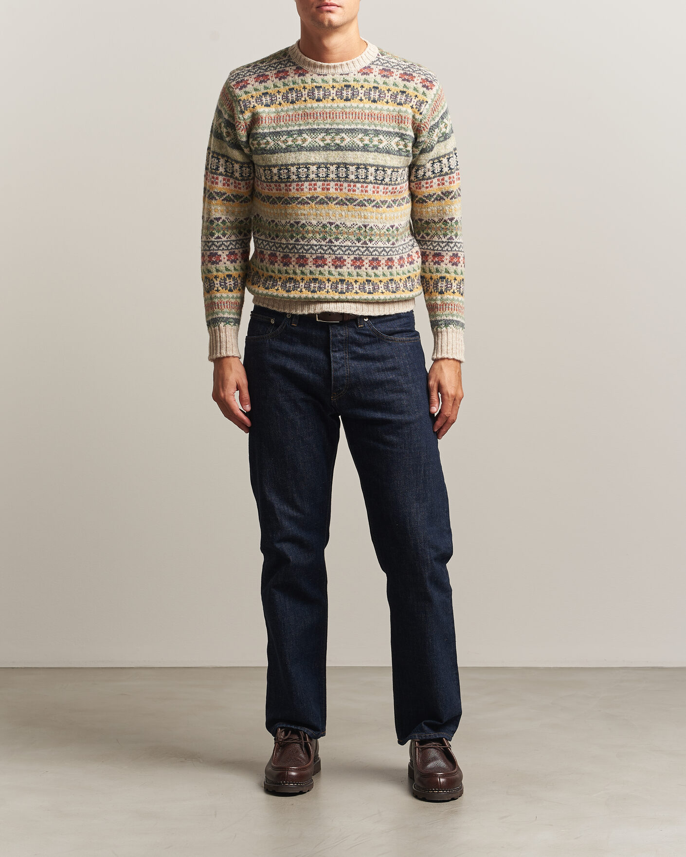 Herren | Pullover | Jamieson's of Shetland | Jamiesons Of Shetland All Over Fair Isle Pullover Crew Neck Beige