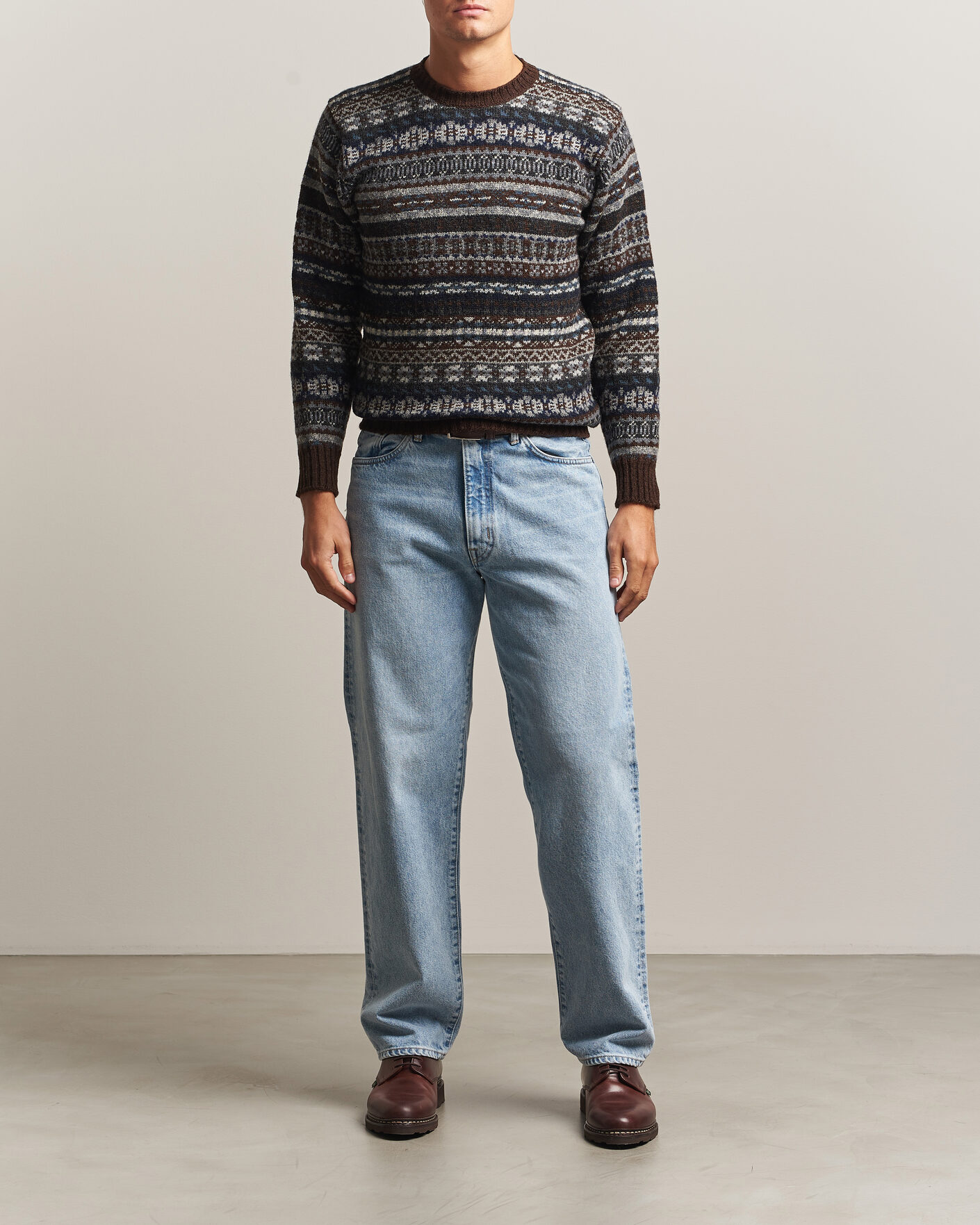 Herren | Pullover | Jamieson's of Shetland | Jamiesons Of Shetland All Over Fair Isle Pullover Crew Neck Brown