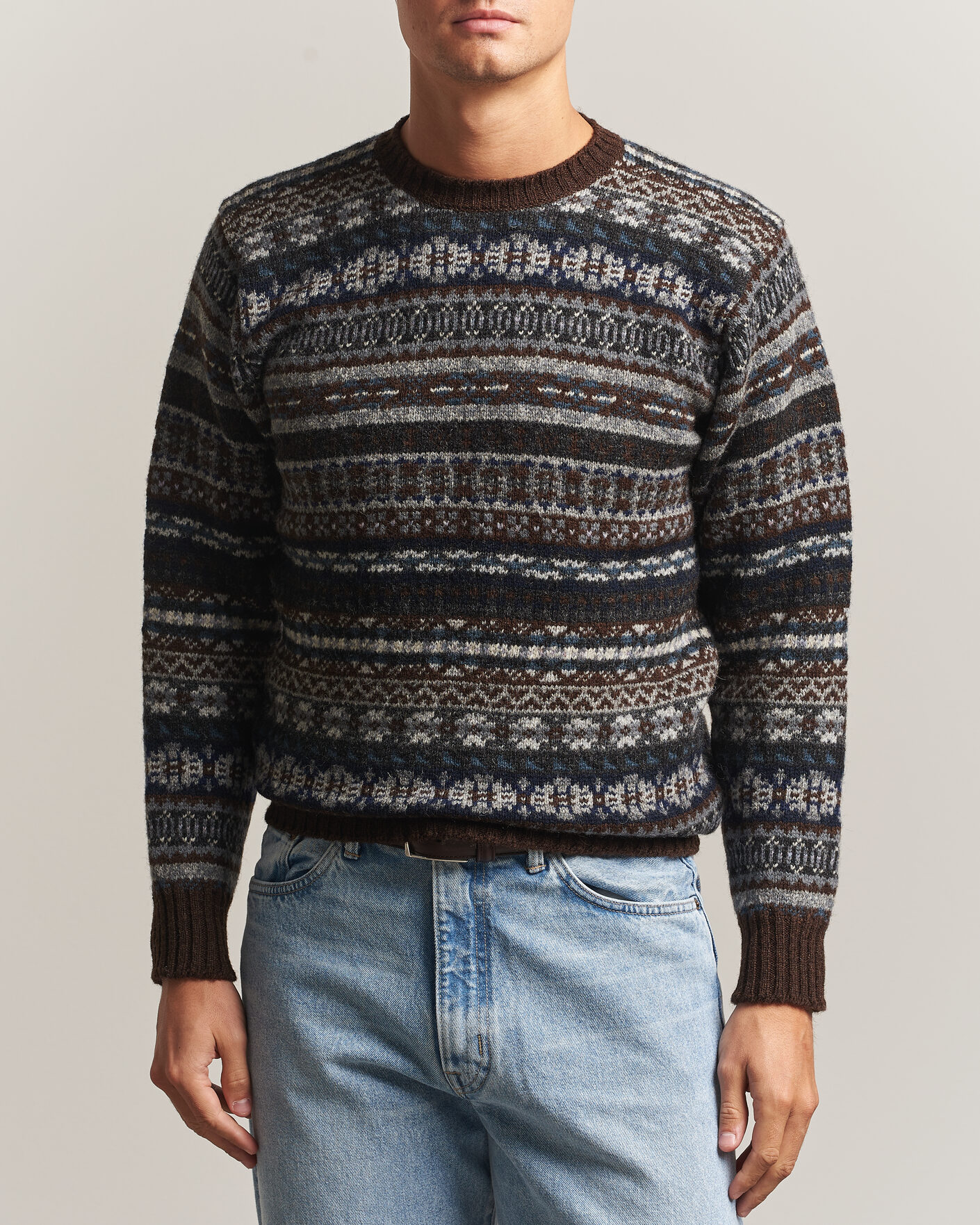 Herren | Pullover | Jamieson's of Shetland | Jamiesons Of Shetland All Over Fair Isle Pullover Crew Neck Brown