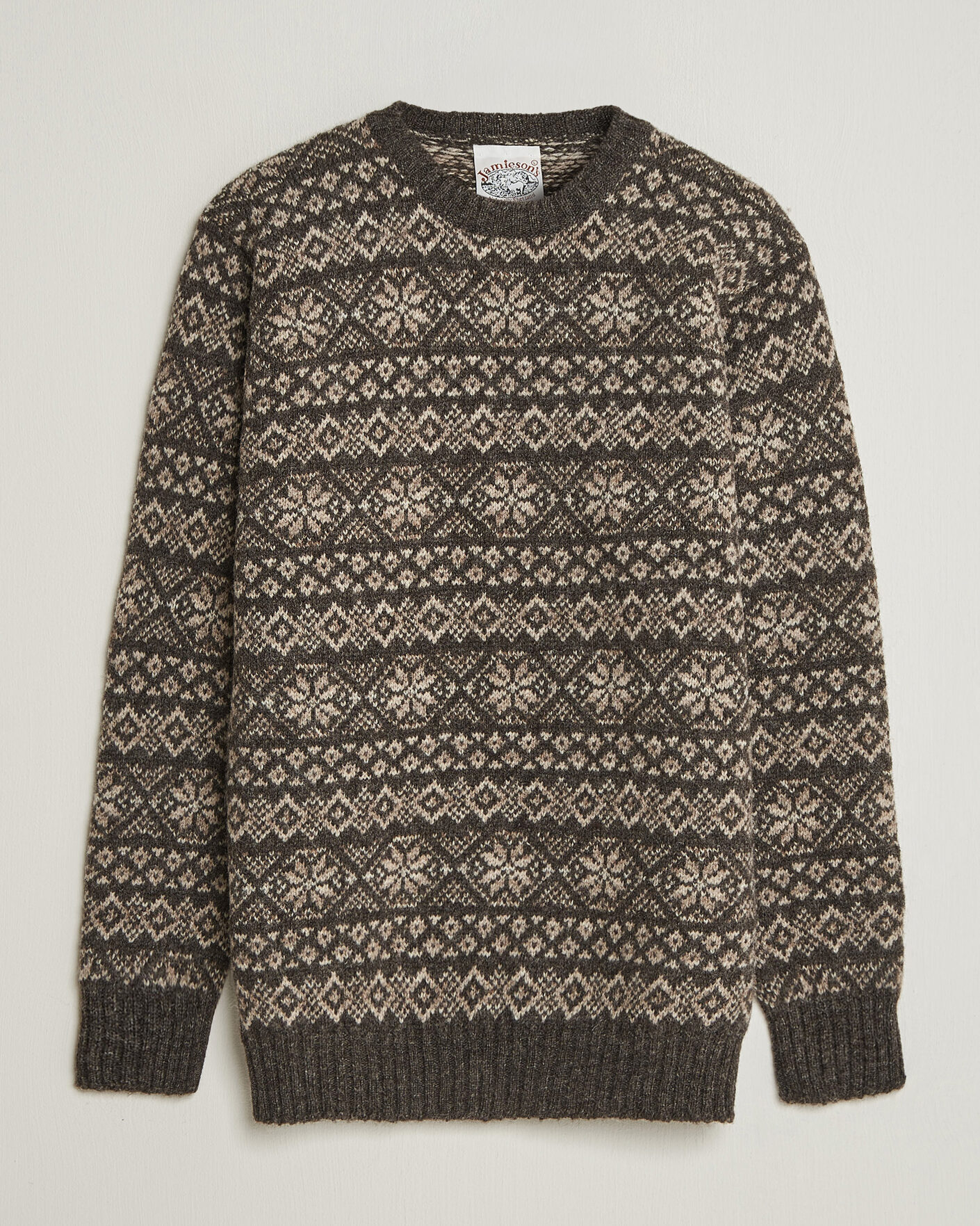 Herren | Pullover | Jamieson's of Shetland | Jamiesons Of Shetland All Over Fair Isle Pullover Crew Neck Grey
