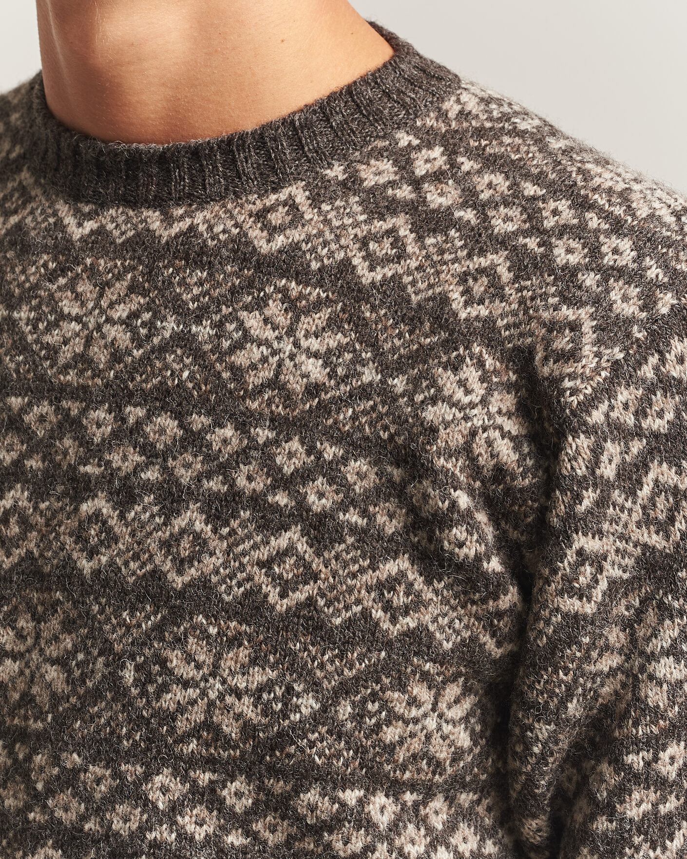 Herren | Pullover | Jamieson's of Shetland | Jamiesons Of Shetland All Over Fair Isle Pullover Crew Neck Grey