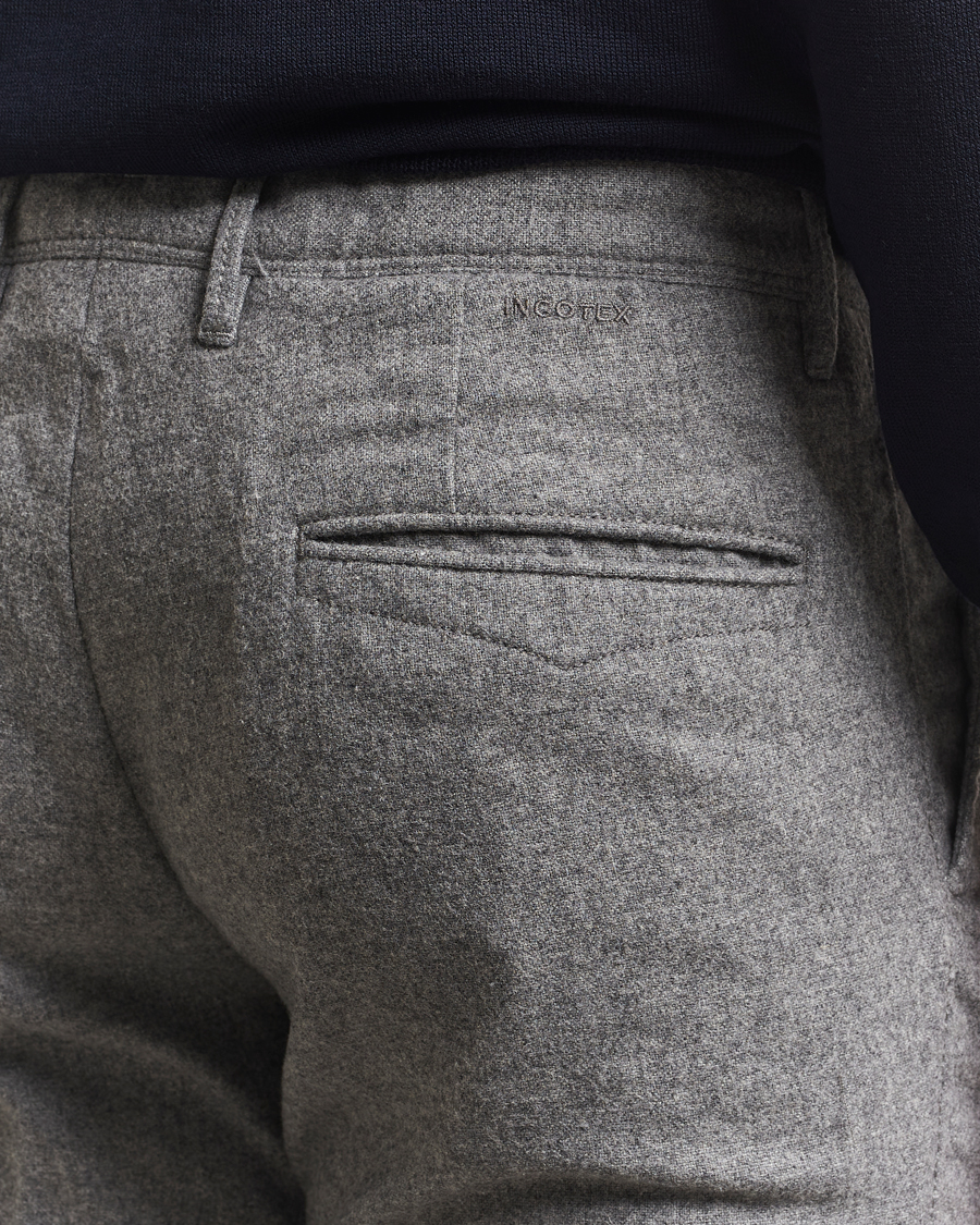 Herren | Hosen | Incotex | Slim Fit Washed Flannel Slacks Light Grey