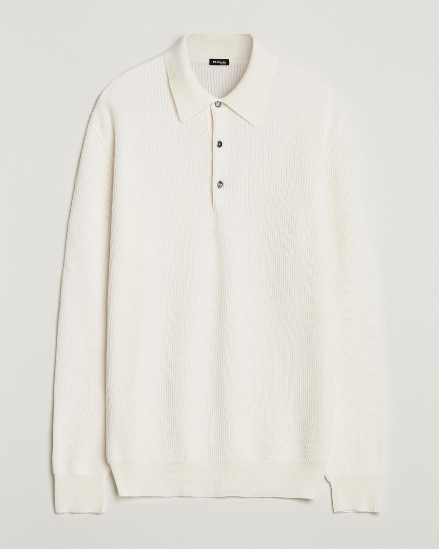 Herren | Pullover | Kiton | Cashmere Rib Long Sleeve Polo Light Beige