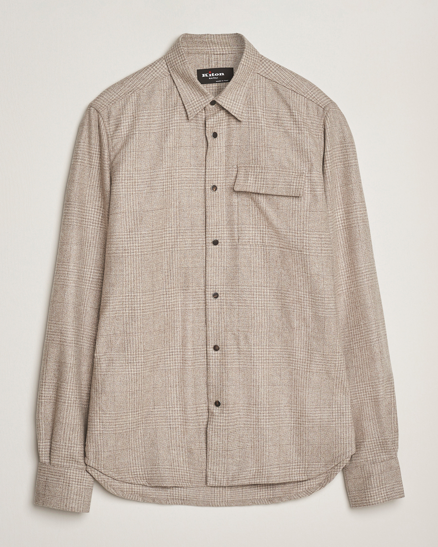 Herren | Hemden | Kiton | Wool Check Overshirt Light Beige