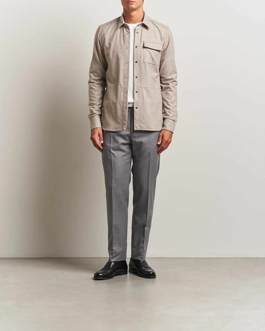 Herren | Hemden | Kiton | Wool Check Overshirt Light Beige