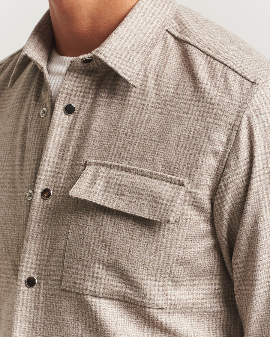 Herren | Hemden | Kiton | Wool Check Overshirt Light Beige