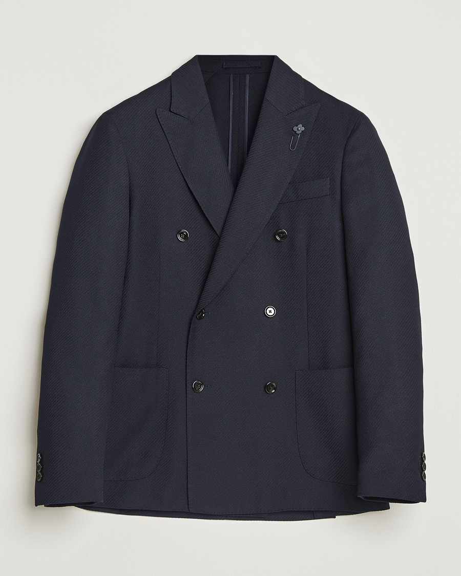 Herren | Sakkos | Lardini | Double Breasted Twisted Wool Blazer Navy