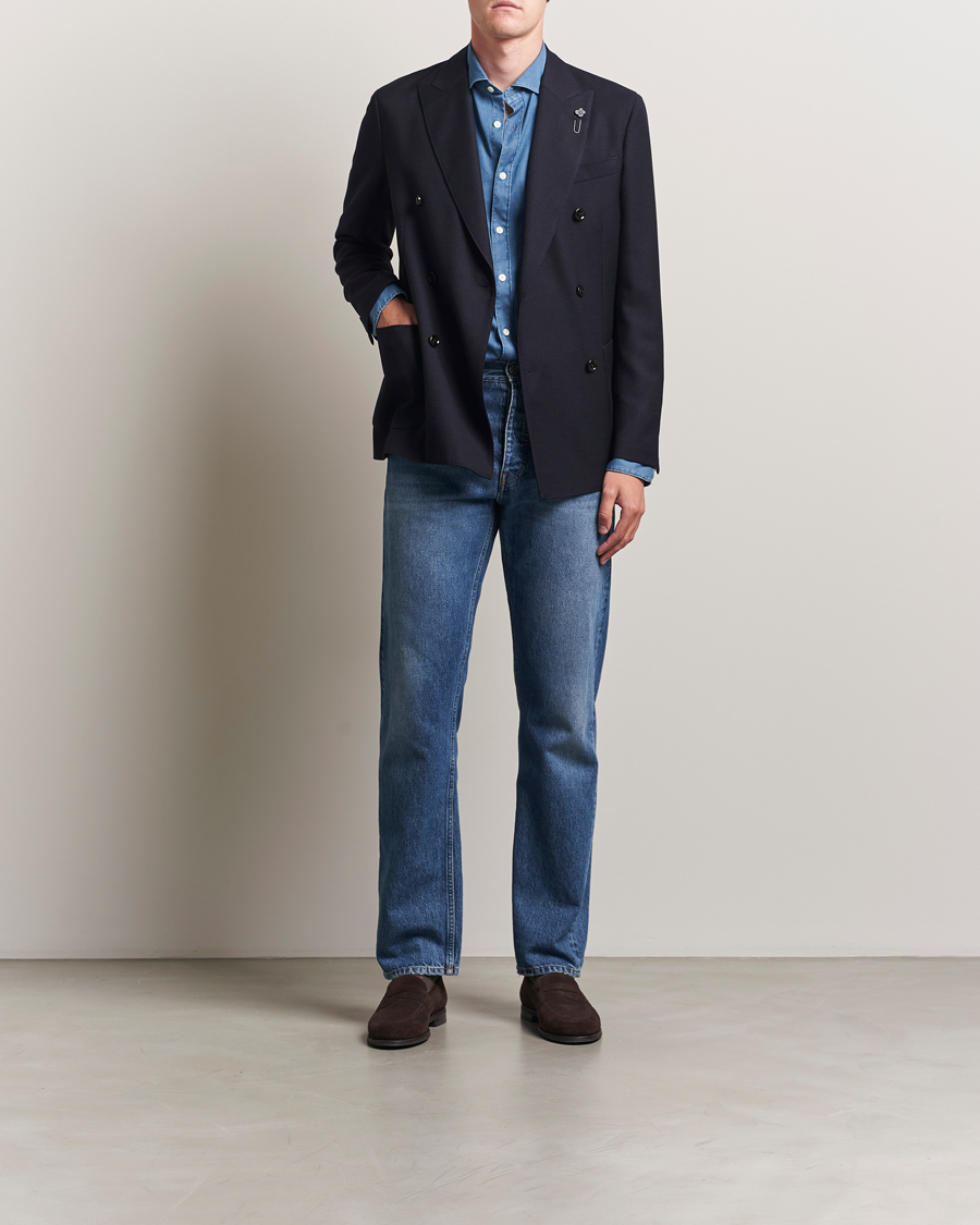 Herren | Sakkos | Lardini | Double Breasted Twisted Wool Blazer Navy