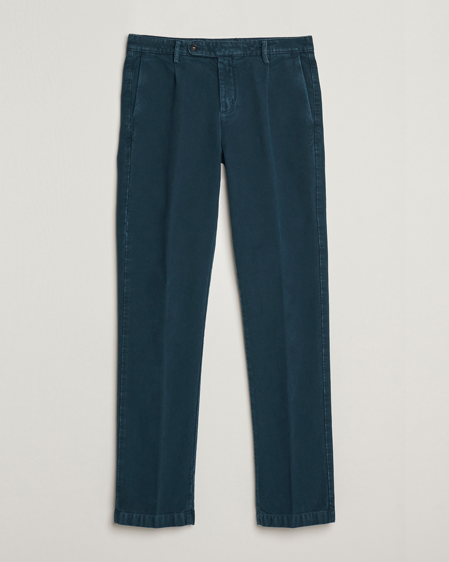 Herren | Hosen | Massimo Alba | Ionio Pleated Moleskine Trousers Petrol Blue
