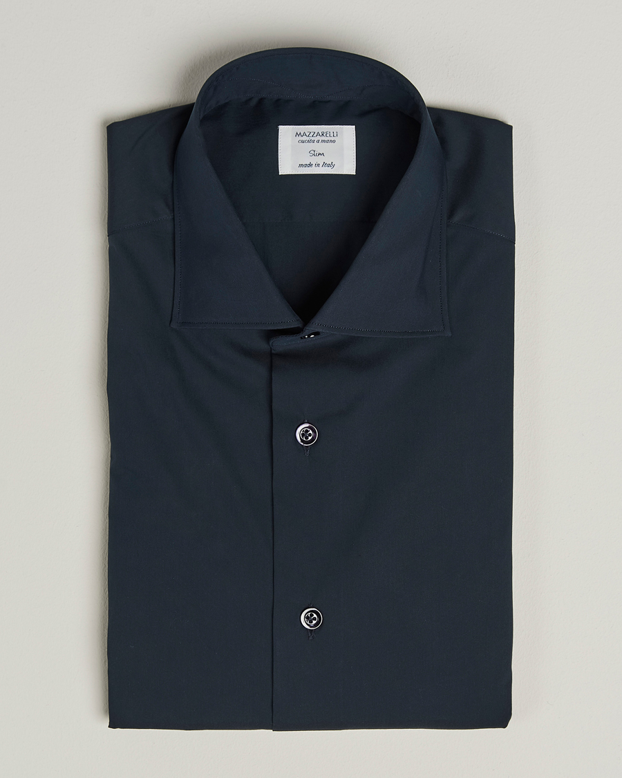 Herren | Hemden | Mazzarelli | Soft Cotton/Stretch Cut Away Shirt Navy