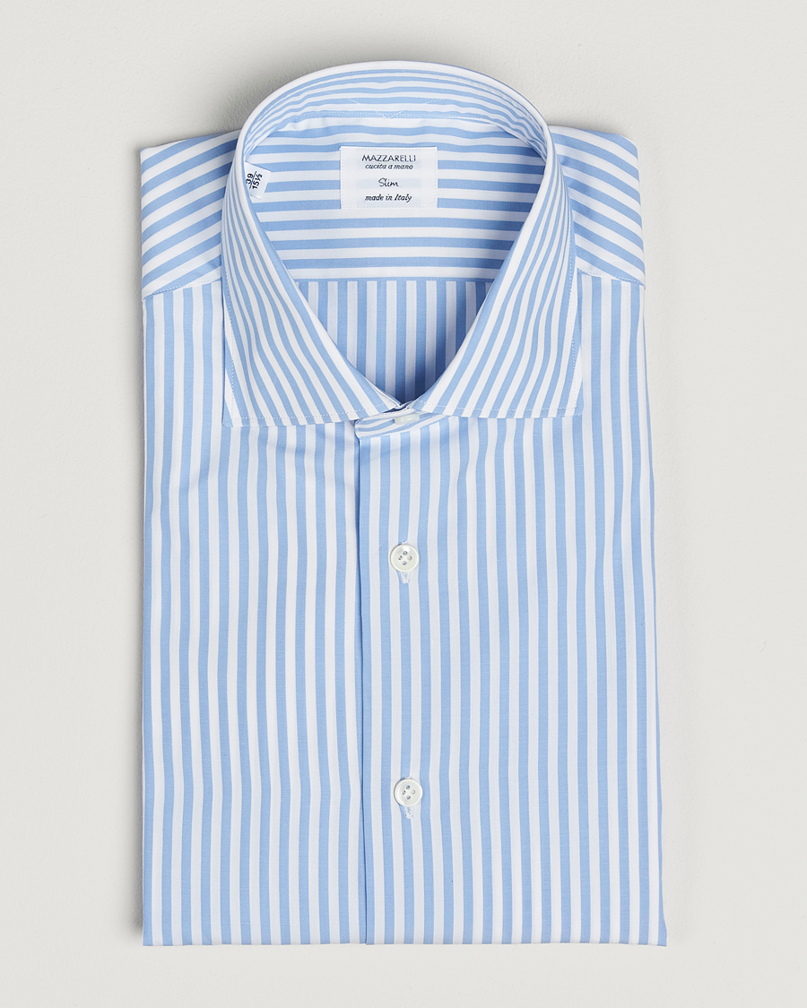 Herren | Hemden | Mazzarelli | Soft Cotton/Stretch Cut Away Shirt Light Blue Stripe