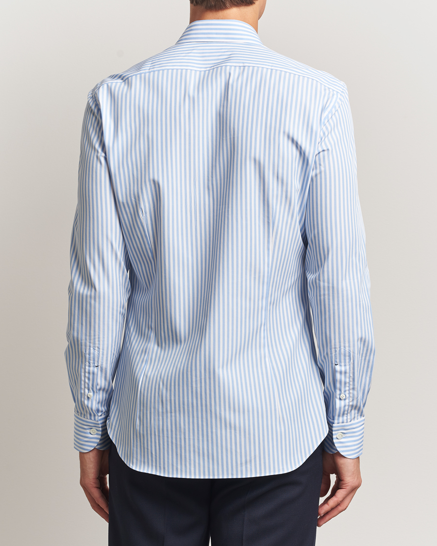 Herren | Hemden | Mazzarelli | Soft Cotton/Stretch Cut Away Shirt Light Blue Stripe
