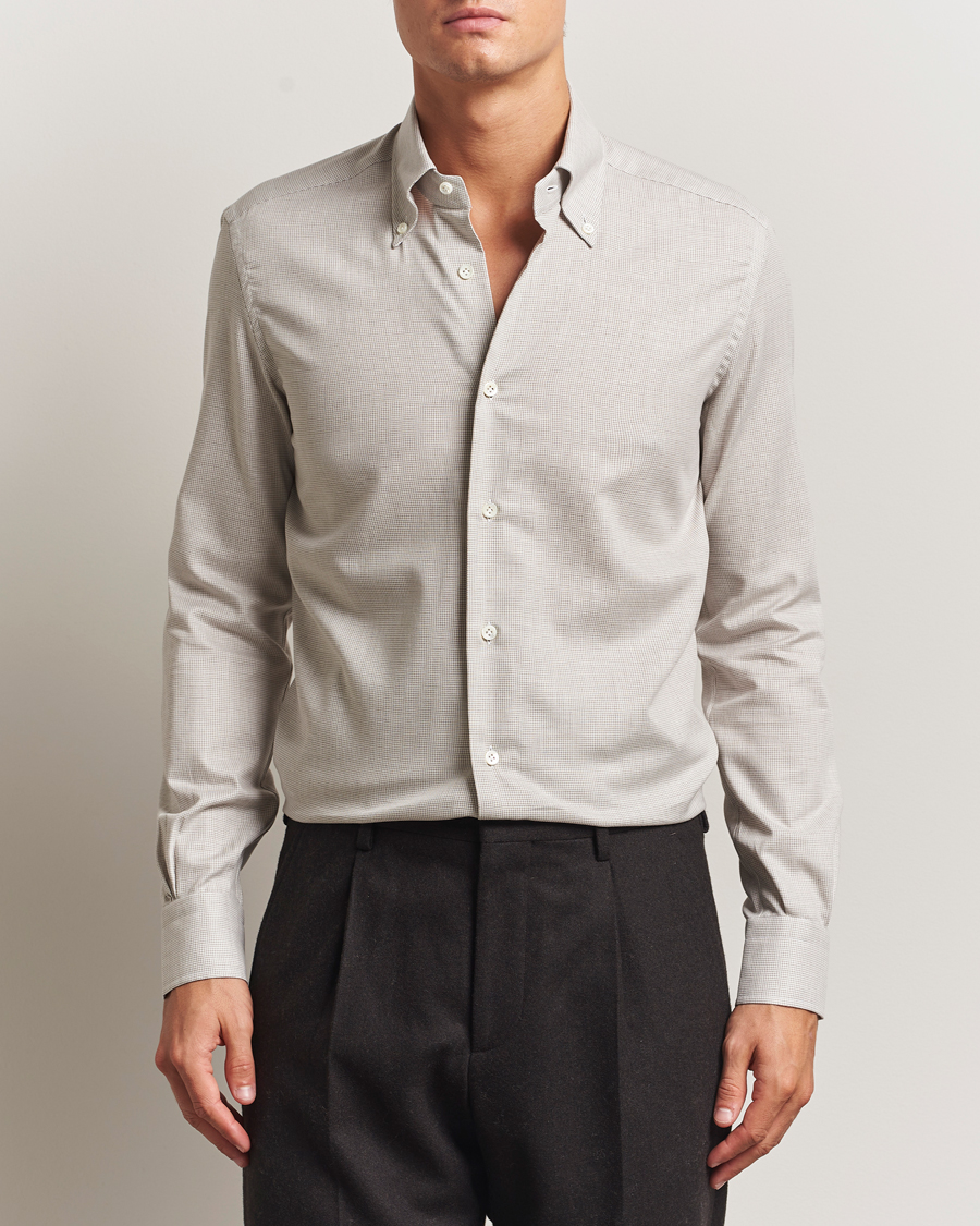 Herren | Hemden | Mazzarelli | Soft Flannel Button Down Shirt Beige