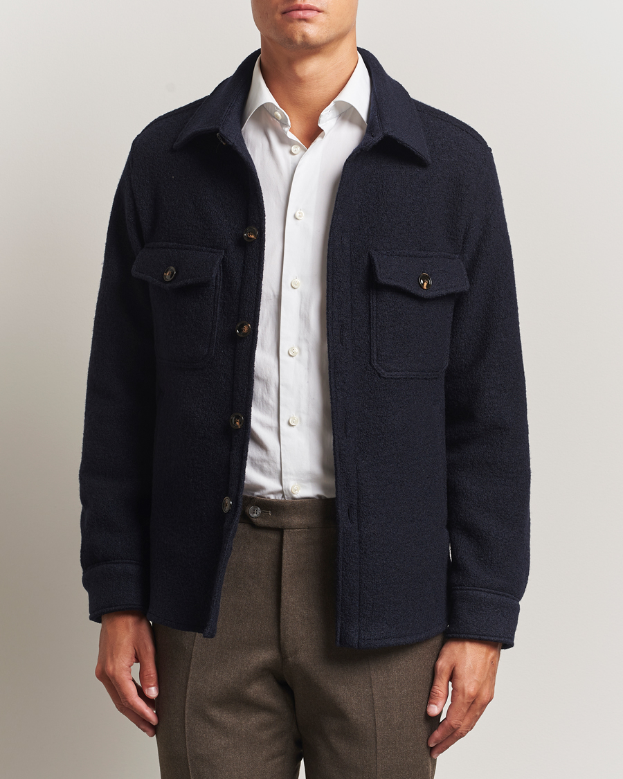 Herren | Jacken | Oscar Jacobson | Maverick Boiled Wool Shirt Jacket Navy