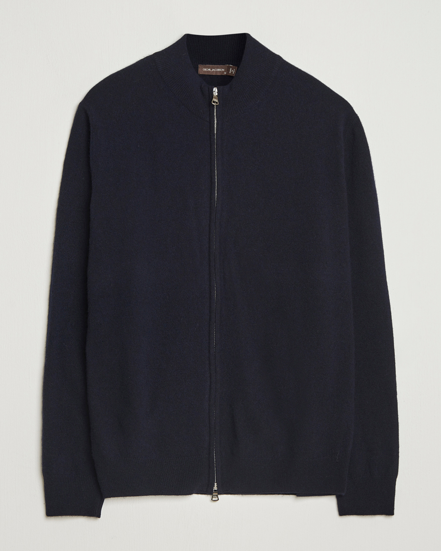 Herren | Pullover | Oscar Jacobson | Seb Wool/Cashmere Full Zip Navy