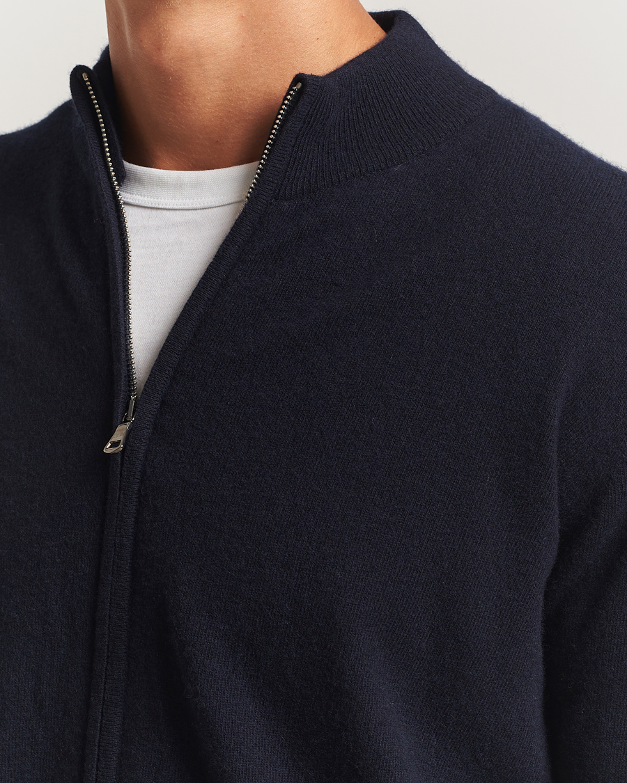 Herren | Pullover | Oscar Jacobson | Seb Wool/Cashmere Full Zip Navy
