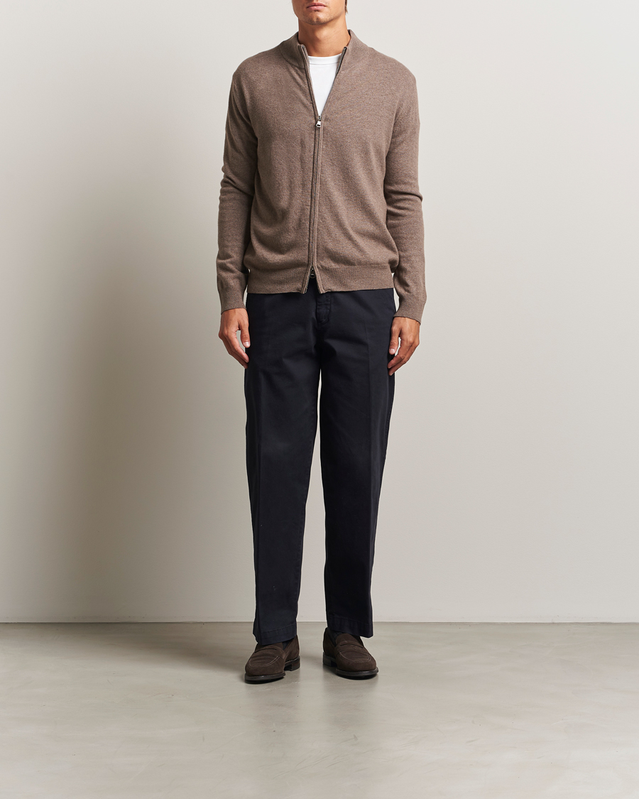 Herren | Pullover | Oscar Jacobson | Seb Wool/Cashmere Full Zip Light Brown