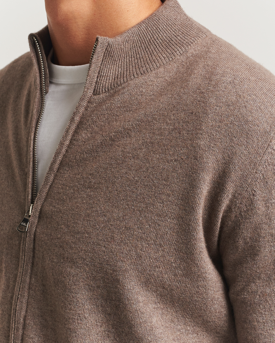 Herren | Pullover | Oscar Jacobson | Seb Wool/Cashmere Full Zip Light Brown