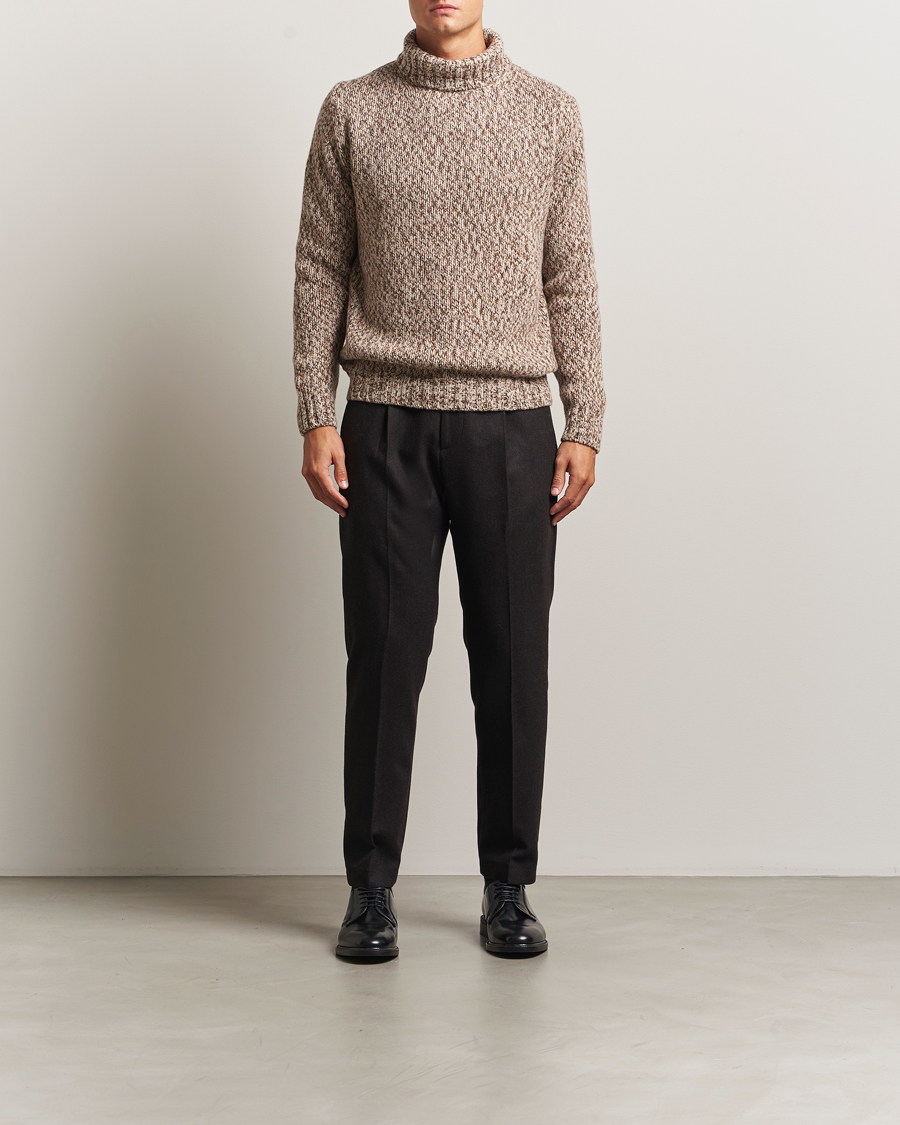 Herren | Pullover | Oscar Jacobson | Mika Heavy Wool/Cotton Rollneck Beige