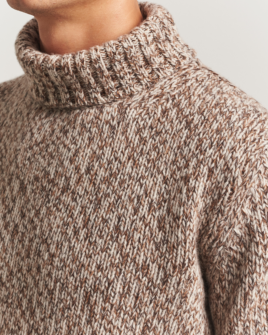 Herren | Pullover | Oscar Jacobson | Mika Heavy Wool/Cotton Rollneck Beige