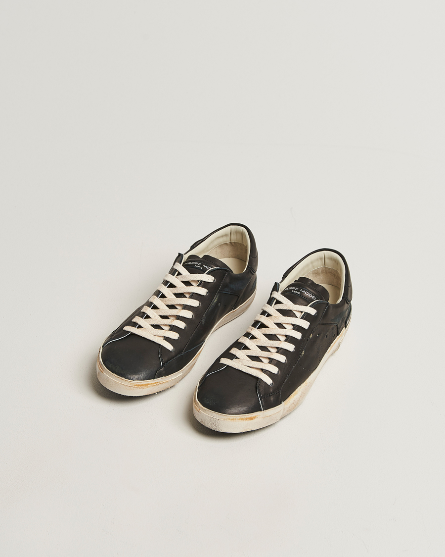 Herren | Philippe Model Prsx Low Top Vintage Leather Sneakers Black | Philippe Model | Prsx Low Top Vintage Leather Sneakers Black