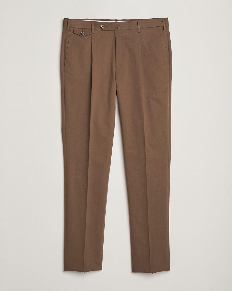 Herren | Hosen | PT01 | Slim Fit Pleated Cotton/Cashmere Trousers Dark Brown