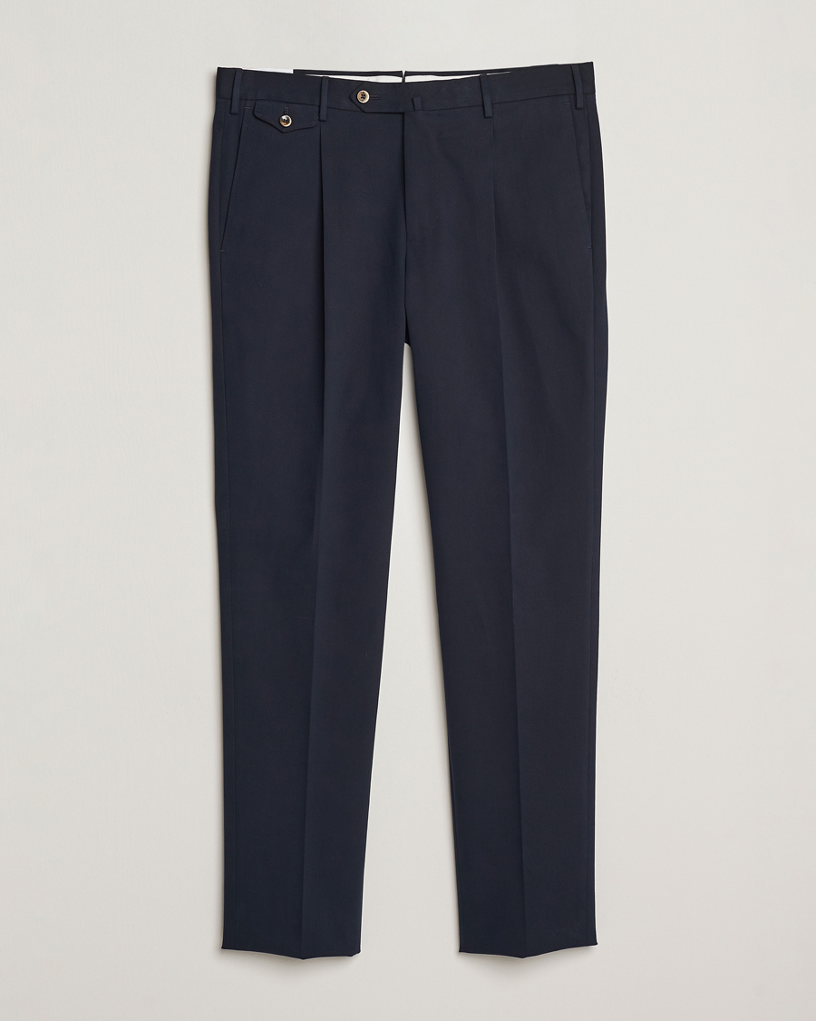 Herren | Hosen | PT01 | Slim Fit Pleated Cotton/Cashmere Trousers Navy