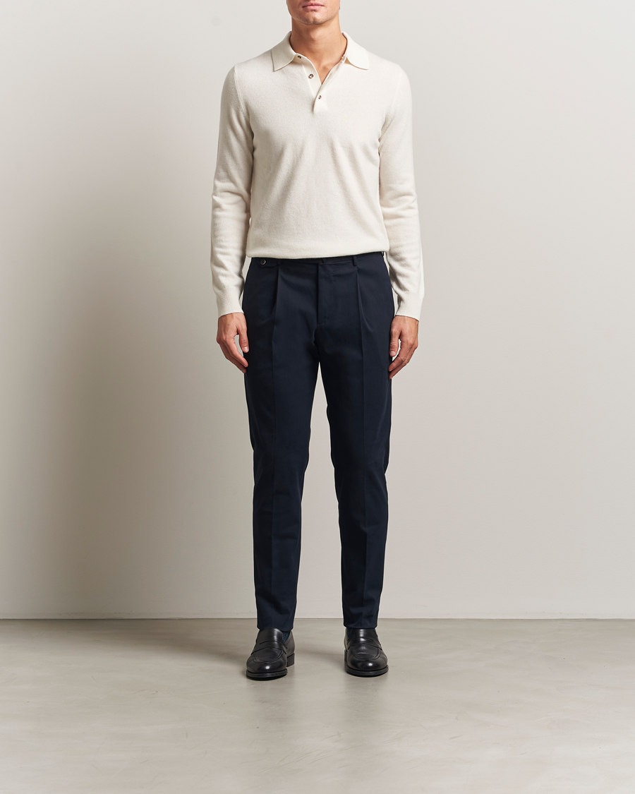 Herren | Hosen | PT01 | Slim Fit Pleated Cotton/Cashmere Trousers Navy