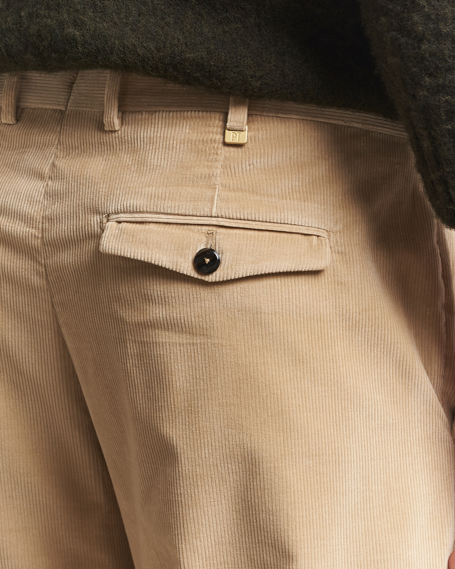 Herren | Hosen | PT01 | Slim Fit Pleated Corduroy Trousers Light Beige