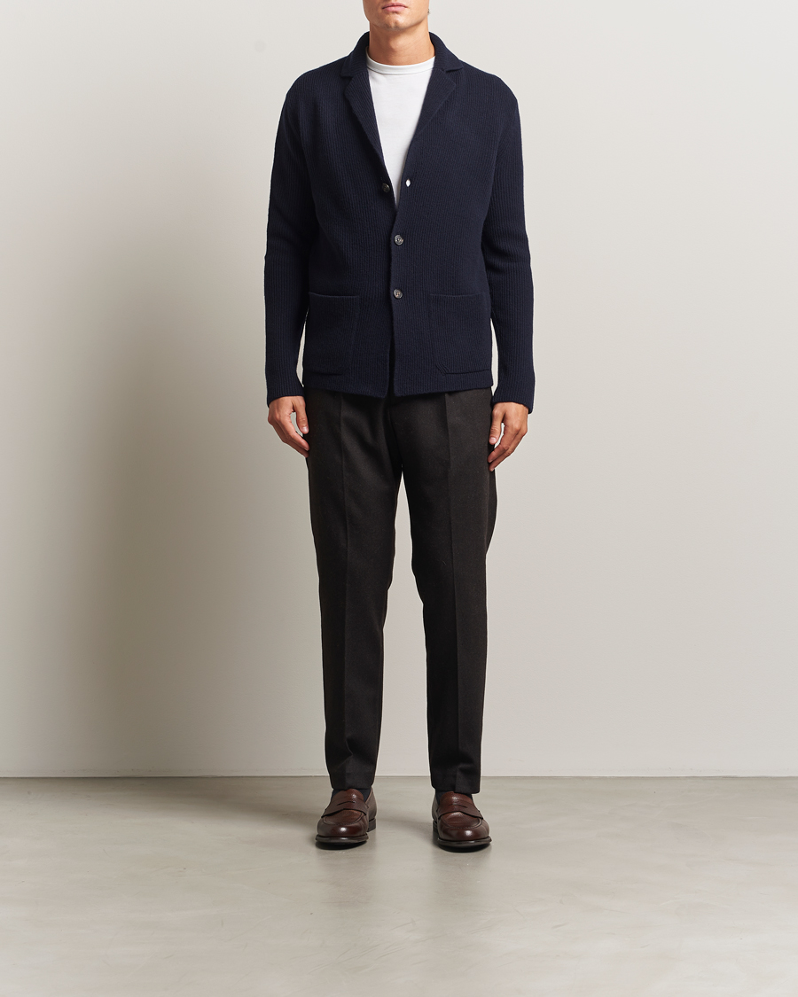 Herren | Pullover | Zanone | Rib Wool Cardigan Jacket Navy