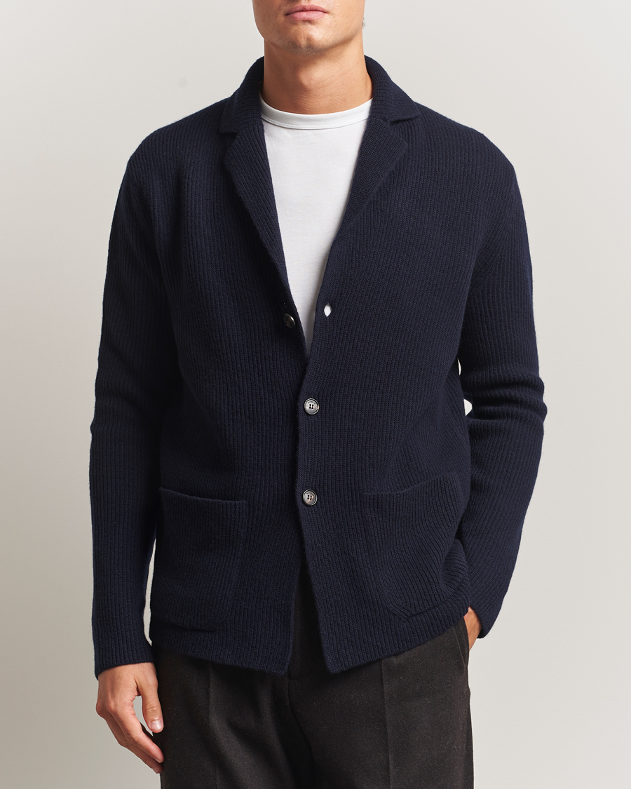 Herren | Pullover | Zanone | Rib Wool Cardigan Jacket Navy