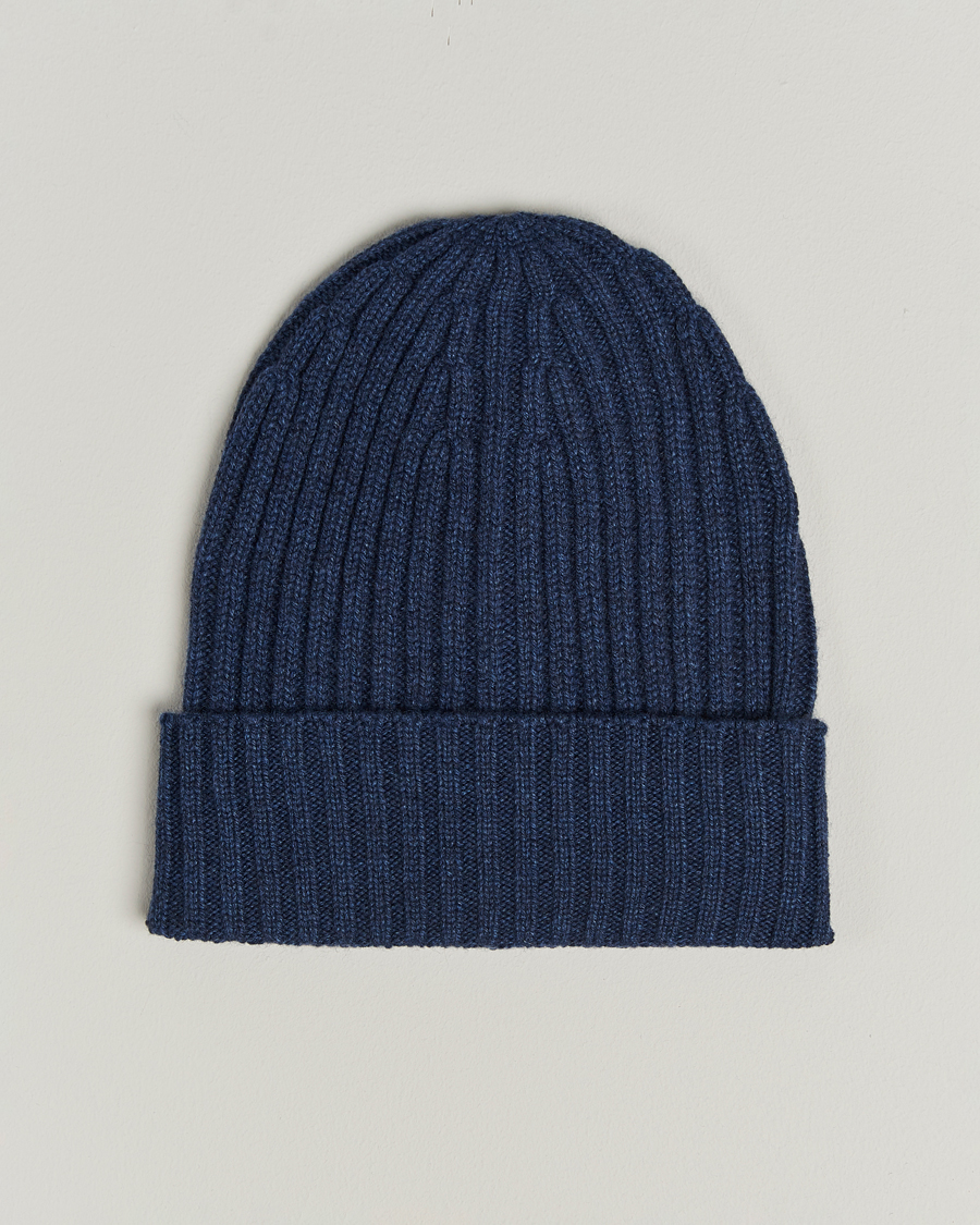 Herren | Mützen | Piacenza Cashmere | Ribbed Cashmere Beanie Dark Blue