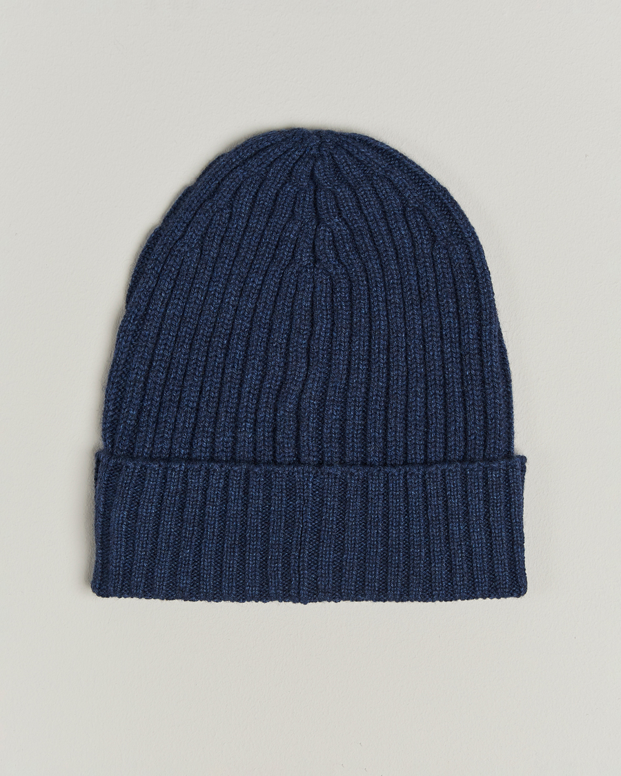 Herren | Mützen | Piacenza Cashmere | Ribbed Cashmere Beanie Dark Blue