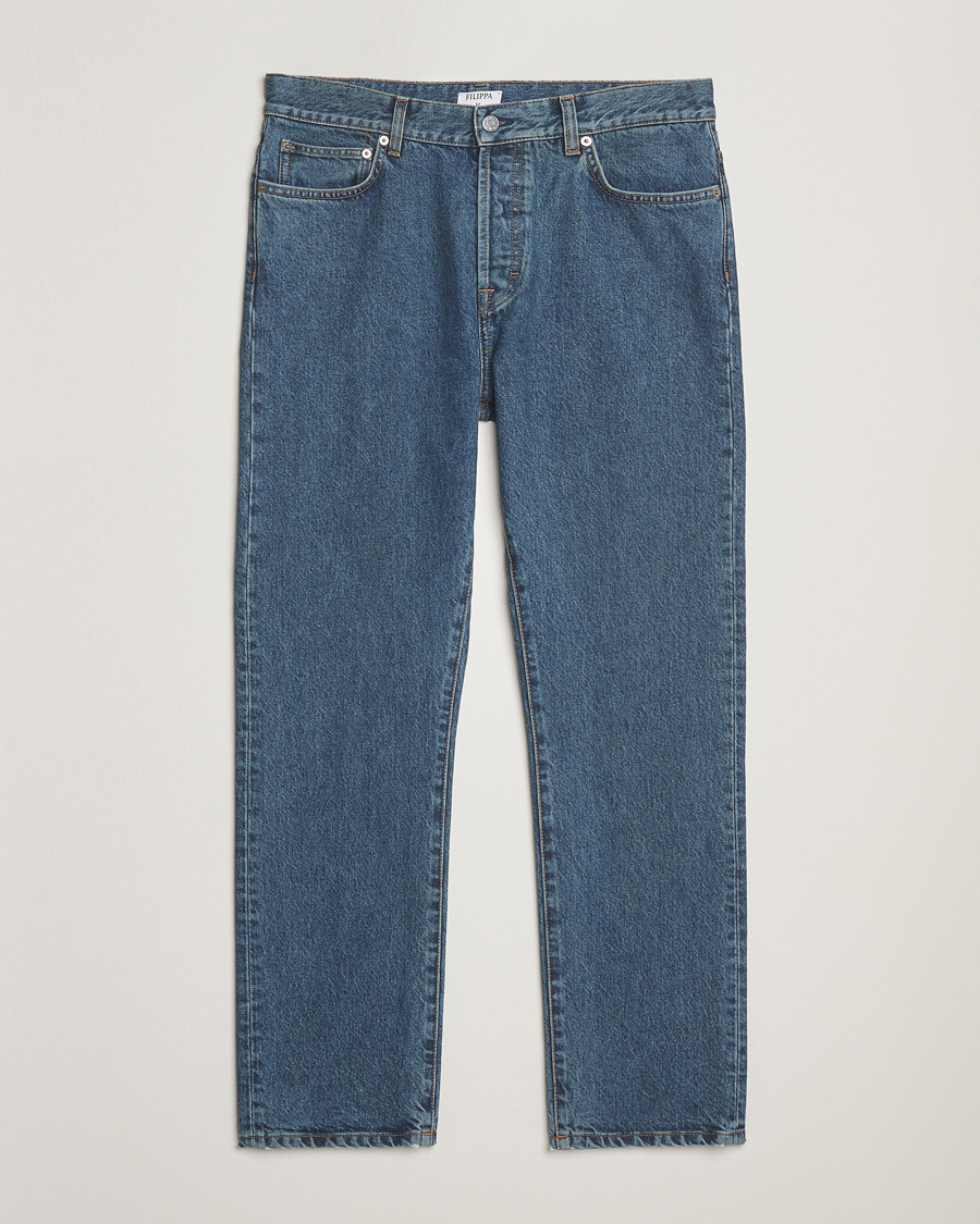 Herren | Hosen | Filippa K | Tapered Cropped Jeans Washed Mid Blue