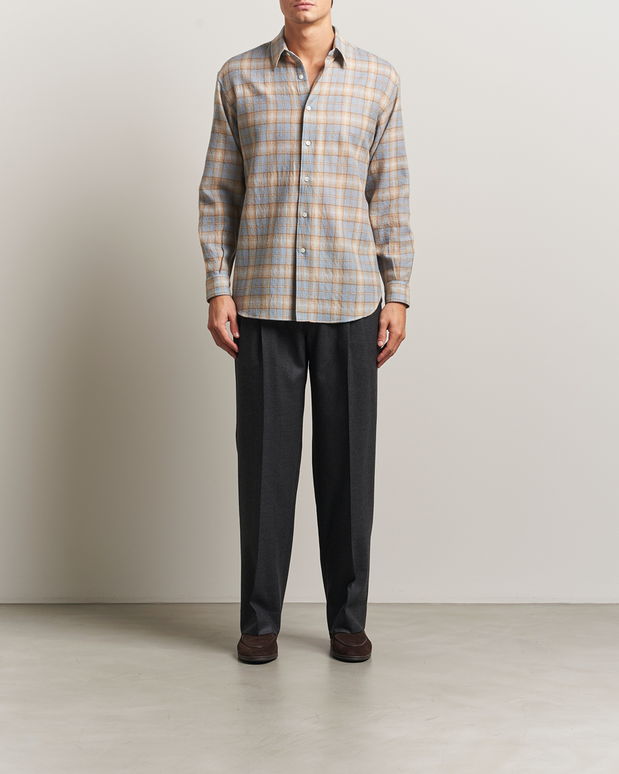 Herren | Hemden | Auralee | Airy Wool Check Shirt Blue/Beige