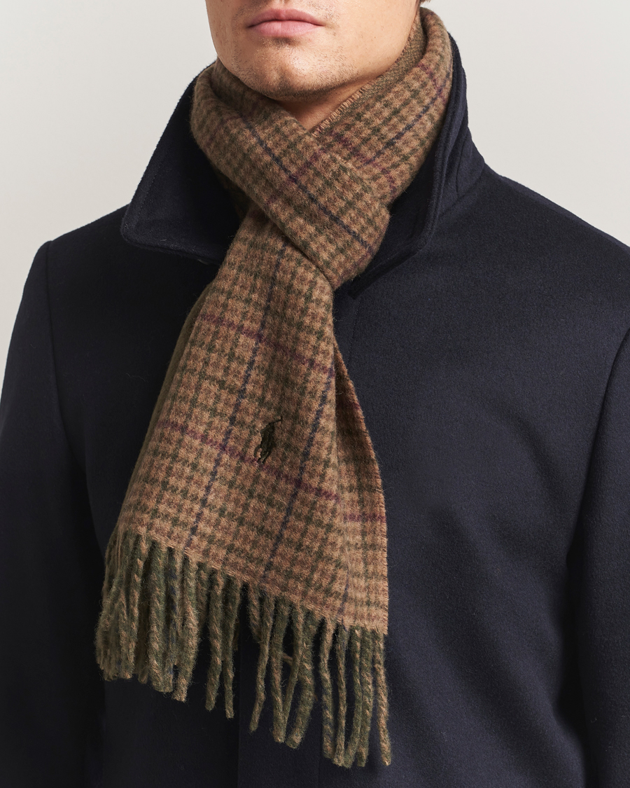Herren | Polo Ralph Lauren Wool Blend Scarf Olive Check | Polo Ralph Lauren | Wool Blend Scarf Olive Check