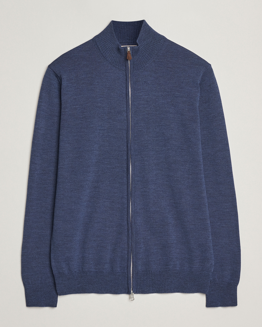 Herren | Pullover | Stenströms | Merino Full Zip Denim Blue