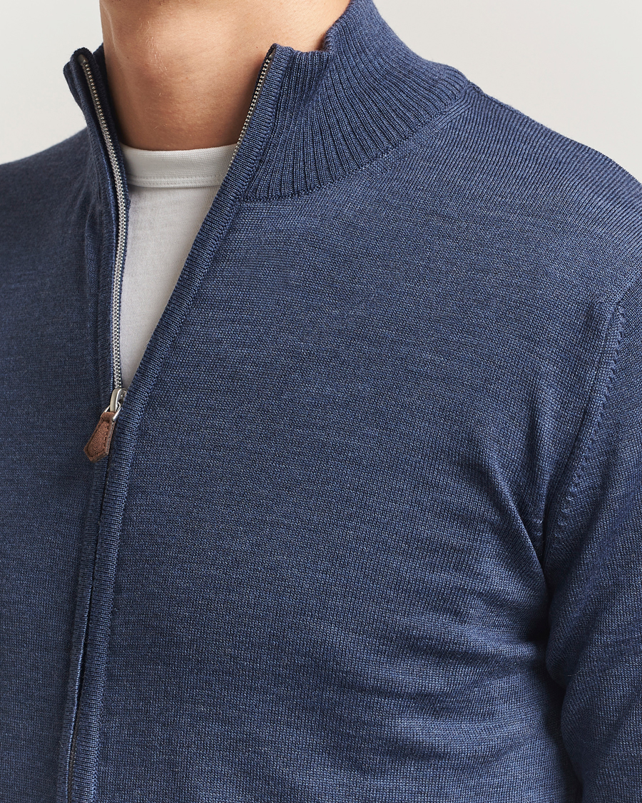 Herren | Pullover | Stenströms | Merino Full Zip Denim Blue