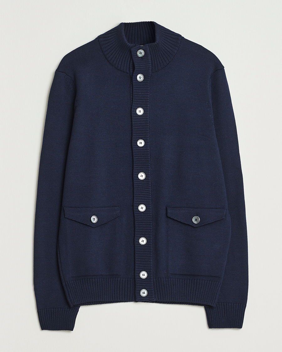 Herren | Pullover | Stenströms | Chunky Knitted Merino Cardigan Navy