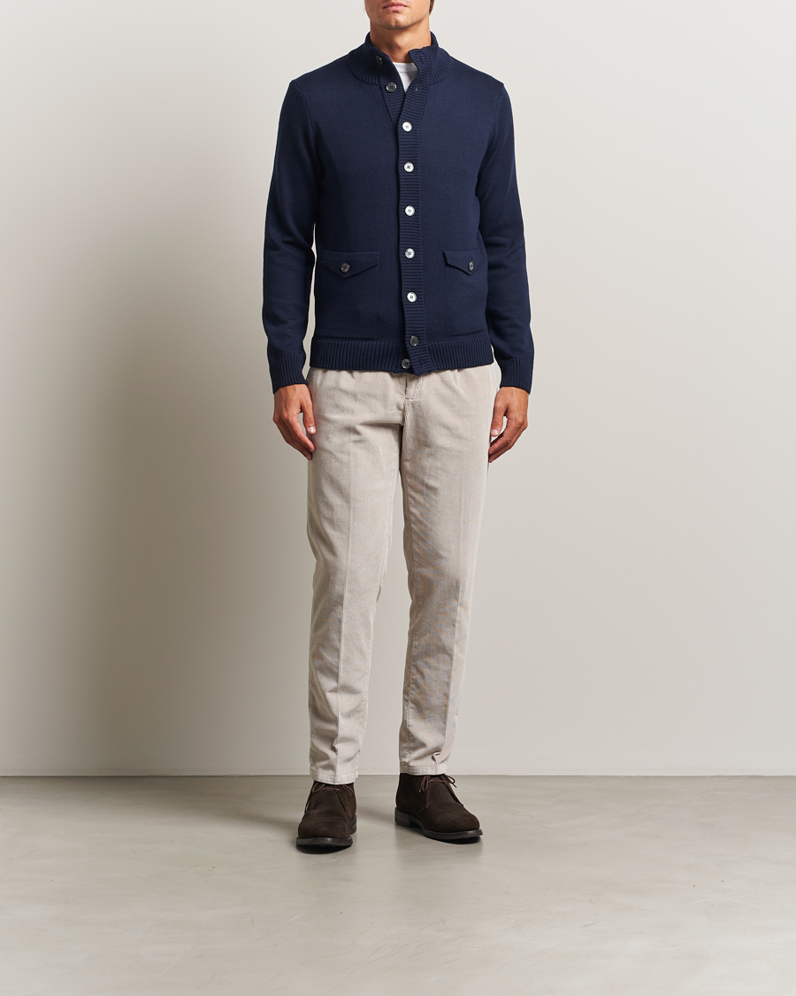 Herren | Pullover | Stenströms | Chunky Knitted Merino Cardigan Navy