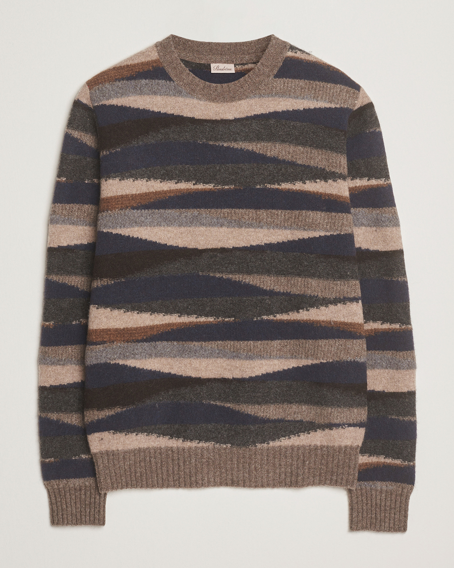 Herren | Pullover | Stenströms | Knitted Yak/Merino Pattern Crew Neck Multi